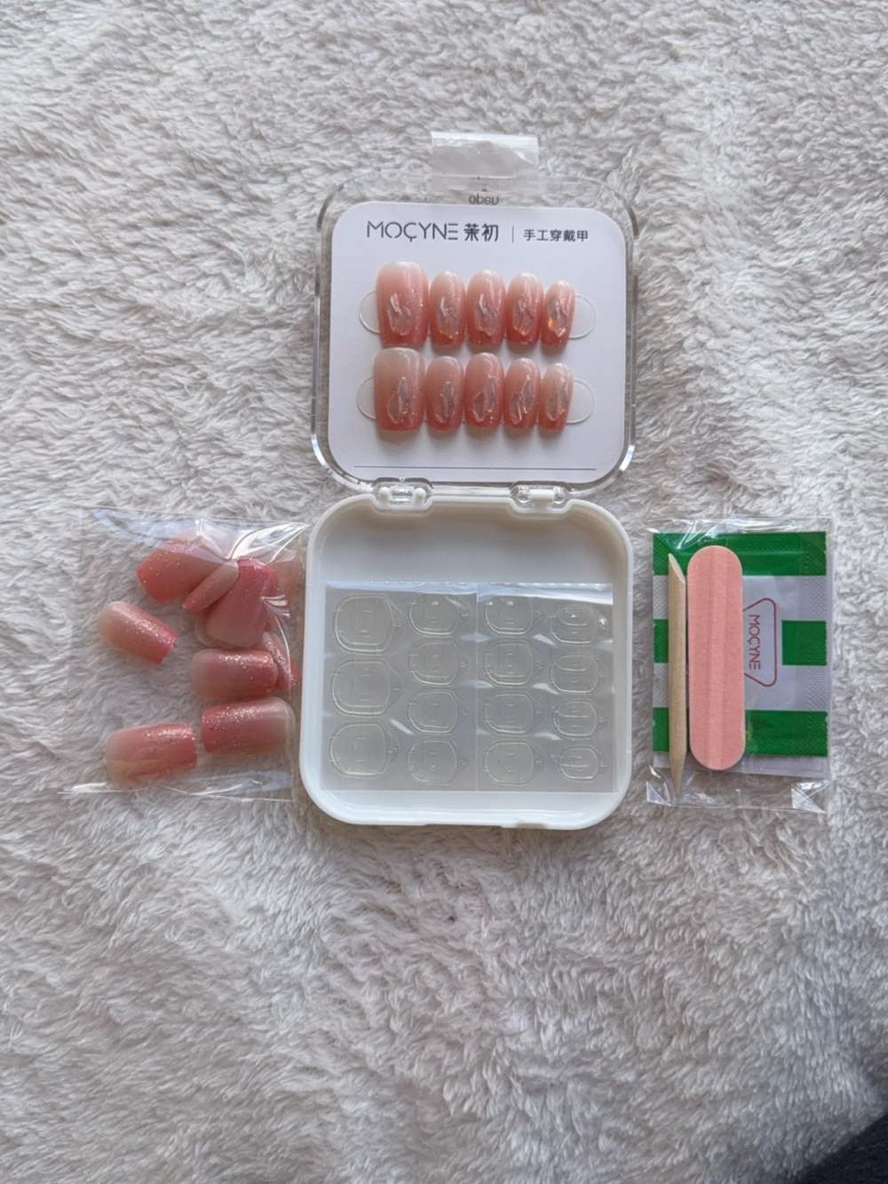 Nude Pink Press-On Nail Set with Glitter Accent - 24 Nails + Prep Nail Items - Picture 4 of 4